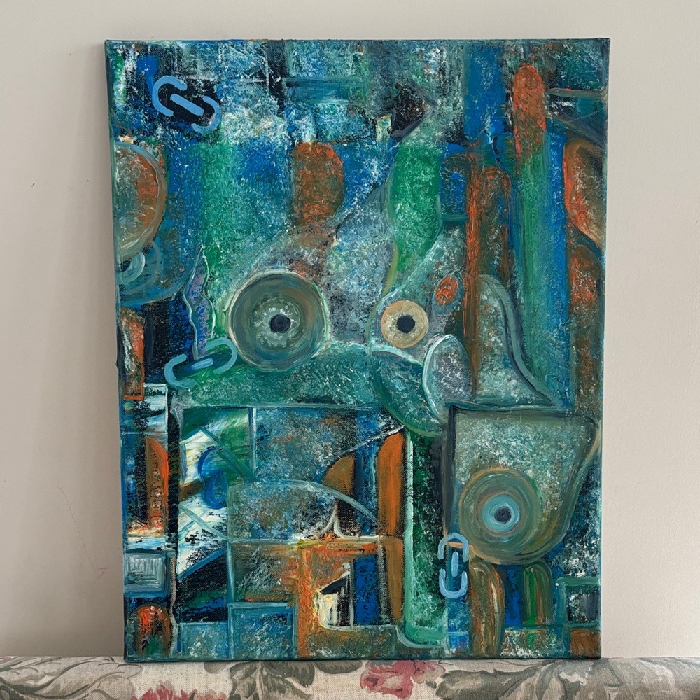 Abstract Blue and Orange Canvas Art